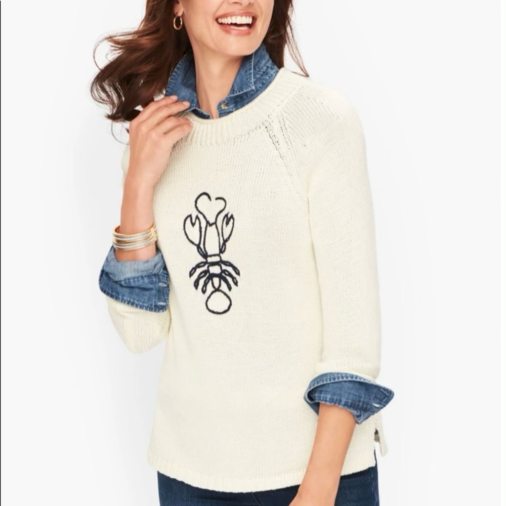 Talbots Embroidered Lobster Mockneck Sweater, size large